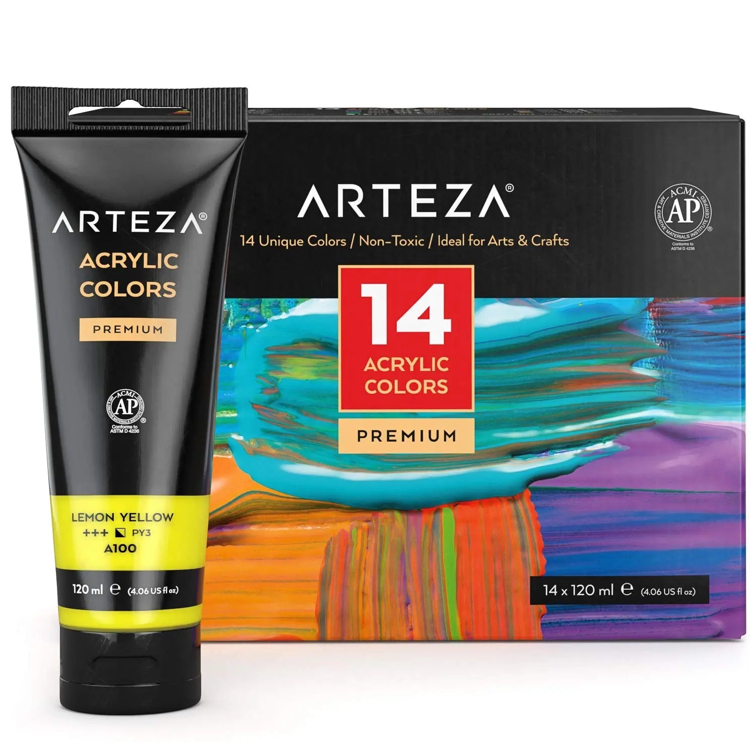 Arteza Premium Acrylic Paint Assorted Colours Set with Storage Box
